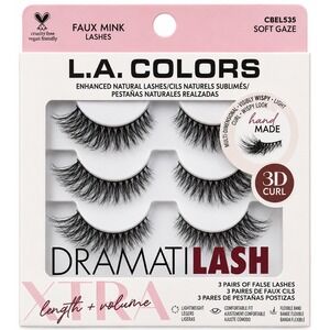 L.A. Colors Eyelashes 3 Pairs Black Soft Gaze Faux Mink 3D Curl CBEL535